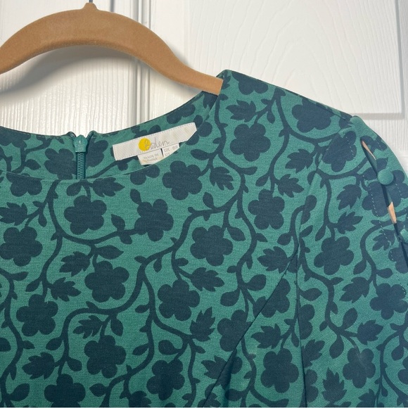 Boden Green Floral Alexis Midi Dress Button Sleeves Size 4R - Picture 3 of 14